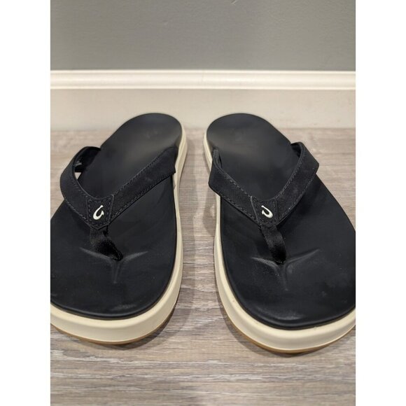 Olukai Nu'a Pi'o Sandals Womens Sz 10 Black Grip Rubber Flip Flops 20445 Summer - Picture 3 of 16